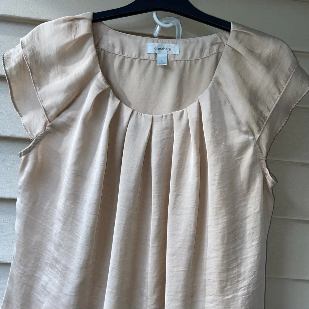 VWL Dressbarn Sz-L Beige Silky Top w/ Beige & Peachy/Orange Patterned Skirt Both